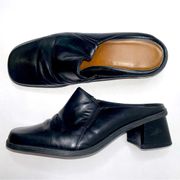 Naturalizer Black Leather Mule Chunky Heel Slip On Size 8.5