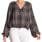 Sanctuary Surplice Red & Black Plaid Blouson Top Shirt Size Medium / M NEW