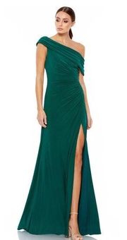 Mac Duggal Emerald Foldover Off Shoulder Slit Gown Size 0 $358 26517