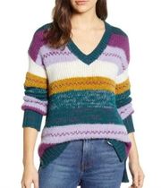Caslon Mixed Stripe V-Neck Pullover Sweater Top 1X