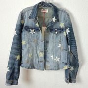 Free People Driftwood Stars & Stripes Denim Jean Trucker Jacket Large