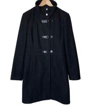 Kenneth Cole Wool Single Breasted Buckle Front Black Coat Longline, size 8