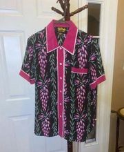 Bob Mackie 100% silk floral button down top size M