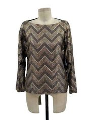 Halston Vintage Gold Black Chevron Sparkle Glitter Top Size Small