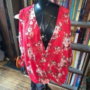 Kut from the Kloth drape red floral XL semi sheer blouse