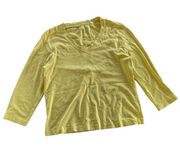 Chicos Shirt Womens 2 Large Solid Yellow Long Sleeve V Neck Tee Pullover Cotton