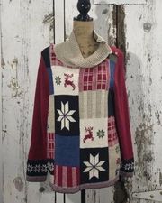 Vintage granny square Checkered knit Christmas sweater deer Y2K