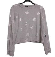 Terez Womens Cropped Sweatshirt Gray Metallic Pullover Novelty Terry Stars USA M