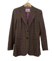 MaxMara Vintage Brown Herringbone Plaid Wool Blazer Jacket