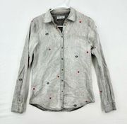 Scotch & Soda Women Felix The Cat Grey Button Up Snap Front Shirt Size XS