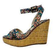 Vintage Marc Jacobs floral canvas & rattan wedge espadrilles sandals size 37 US7