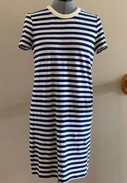 Navy and off white striped dress