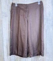 Worthington Size 12 100% Linen Brown Wide Leg Capris w/Front Pockets