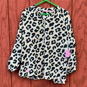 NWT Simply Southern Women's Peasant Blouse Leopard Print Tan/Black Size‎ Large