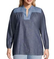 NWOT LANDS END 2X Chambray Mix Peasant Top