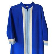 Vanity Fair Robe Housecoat MCM Vintage 60s Velour Blue Stripe 1/2 Zip Size 14