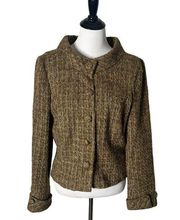 J. McLaughlin Woven Blazer Women Size 10 Tweed Boucle Brown Button Front Jacket