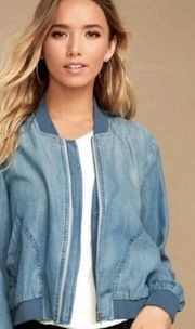 CLOTH & STONE x ANTHROPOLOGIE | Chambray Bomber Jacket Zip Up Tencel | Large