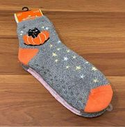 2 pairs HALLMARK Pumpkin Black Cat Non-skid Halloween Anklet Socks Size 4-10