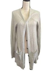 American Eagle Off White Long Button Front Grandpa Cardigan Sweater size Medium