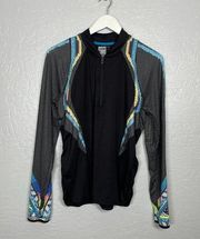 Lucky in Love Women L Black Multicolored Long Sleeve Tennis Shirt 1/4 Zip