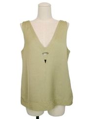 Reiss Emi Linen Blend V-Neck Tank Top Khaki Green Sz 8