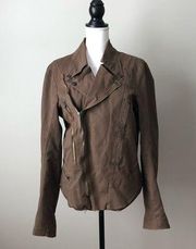 DIESEL BLACK GOLD | Brown 100% Linen Moto Utility Jacket Sz L