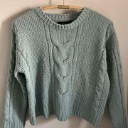 F21 Chunky Cable Knit Brushed Suede Chenille Oversized Sea Foam Green Sweater