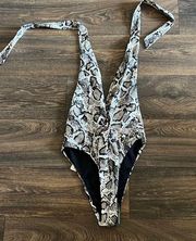 Snake Skin Twist Front Halter Swimsuit