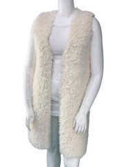 Me Jane Womens Size Large Faux Sherpa Vest Jacket Cream Fuzzy Long Open Front