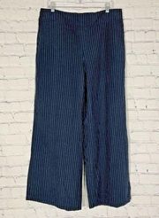 NWT Lane Bryant Wide Leg Size 16S Linen Cotton Pants Blue White Stripe Pockets