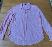 Velvet Heart Pink Stripes Print Button Down Long Sleeve Shirt, Size M