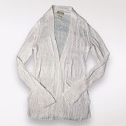 Long Sleeve Cardigan Open Front White Linen XS