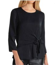 Gigi Parker Women's Black Wrap Front 3/4 Sleeve Blouse Satin S NWT