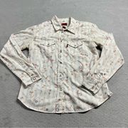 Striped Floral Print Button Down Pearl Snap Shirt Size Small EUC