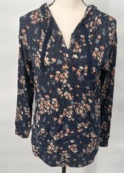 Market & Spruce Stitch Fix Kallon Brushed Knit Hoodie Floral Blue Sz Small