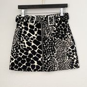 Nwot TOPSHOP Giraffe Denim Mini Skirt With Belt 6