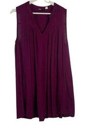 BDG Fuchsia Sleeveless V-neck Pleated Front Tunic Long Blouse Pockets Woman’s L