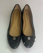 - Antonio Melani Black Leather Ballet Flats Shoes Bow size 7.5