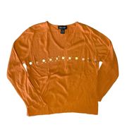 Xhilaration Y2K Orange Large Sequins Lightweight V-Neck Sweater Large