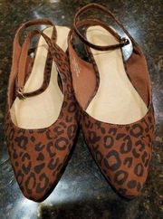 Ann Taylor LOFT Brown Leopard Slingback Flats SZ 8