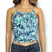 Japna Abstract Print Cropped Tank Open Back Blue Green White Print Size L