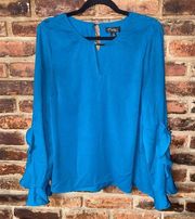 Thalia Sodi Blue Keyhole Flowy Ruffle Sleeve Blouse Women's Size Large