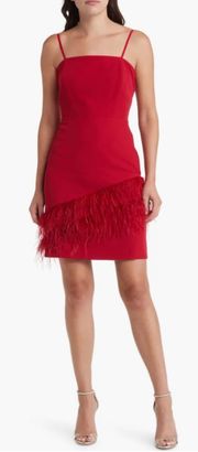 Feather hem sheath Red Wine Dress NWT $158 Valentines Woman size 10