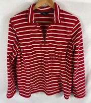 Lands'End  1/4 Zip Red White Stripe Fleece Sweater Size L