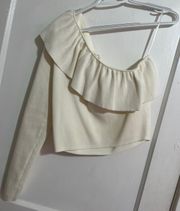 Pants Store White One Shoulder Ruffle Sweater