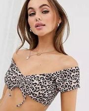 OASIS Bardot Bikini Top Leopard Animal Print Swim Beach Pink NWT Size UK12/US8