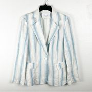 FRAME 100% Linen Blue & White Striped Single Button Long Sleeves Blazer, Size 8