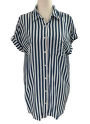 Jane and Delancey Blue White Striped Button Up Shirt Size M | 41-55