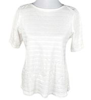 Charter Club Texture Striped Elbow Sleeve Boat Neck T Shirt White Large